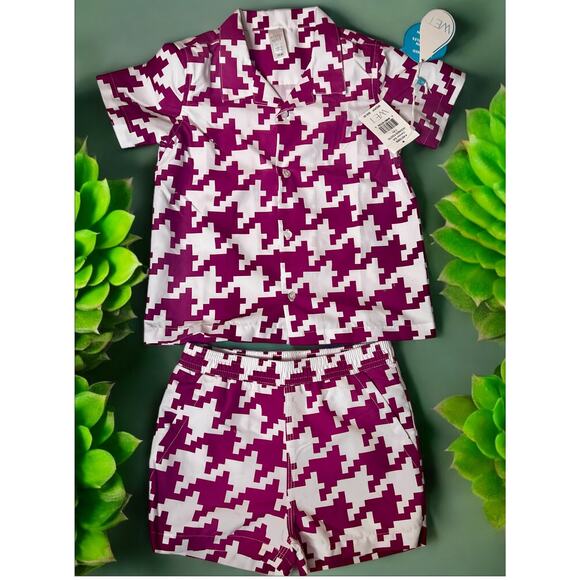 Minny Wet Swimwear Houndstooth Shirt & Short Carson Set Purple Kids 7Y-8Y NWT - Picture 1 of 7